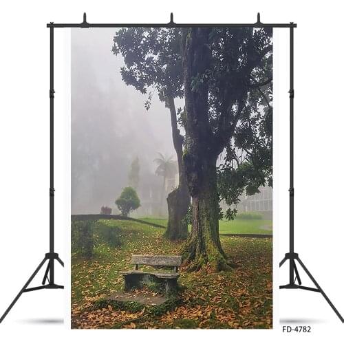 Tree Leaves Fog Courtyard Bench Photography Background Customized Backdrop Photo Studio for Children Baby Portrait Photophone