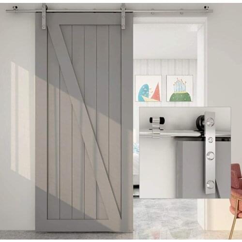 JACHOR 4-16FT Stainless Steel Barn Door Slides Hardware Silver Hanger Roller Track System Wood Door Hardware for Single Doors