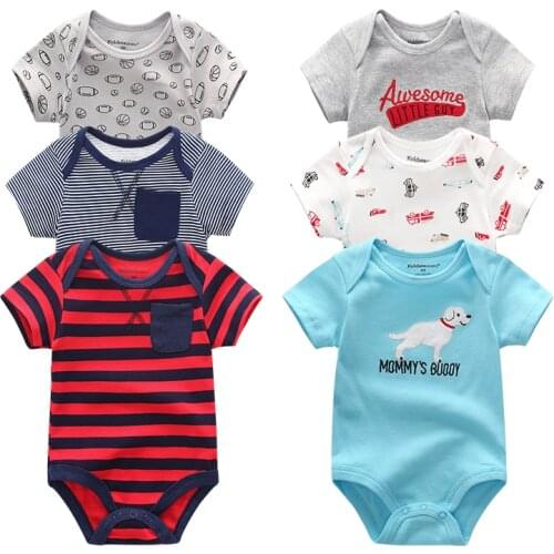 2019 6PCS/lot Unisex Newborn Baby Boy Clothes Cotton Unicorn 0-12M Baby Girl Clothes Bodysuit Summer Cartoon Print Roupa de bebe