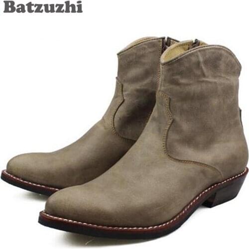 Handmade Western Cowboy Boots Men Pointed Toe Cowhide Genuine Mens Boots Ankle Punk Combat Motorcycle Boots Man Botas, 45