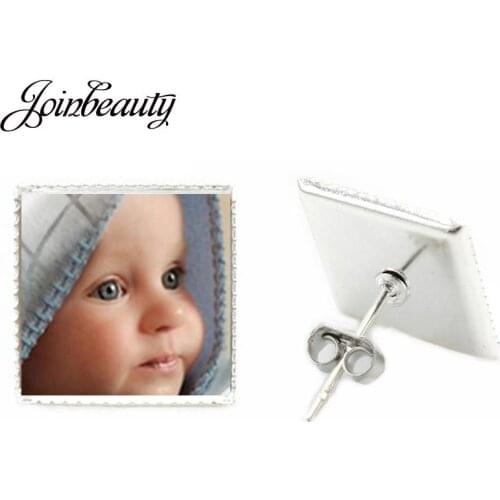 JOINBEAUTY Photo Square Earrings Of Your Baby Mum Child Grandparent For Family Member Gift Custom Jewelry NA01