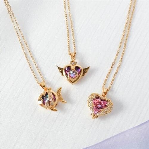 Fashion Multicolor Zircon Pendant Necklace Stainless steel Chain For Women Girls Heart Fish Copper Charms Choker Jewelry Gifts