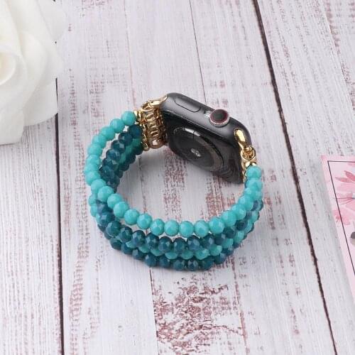 Fashion Strap for Apple Watch Band SE 6 5 4 42mm 44mm Bracelet Women Girls Beaded Elastic Replacement Watchband Belt Accessories