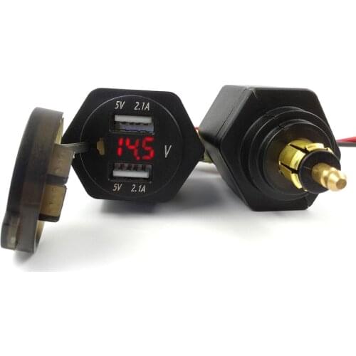 Motorcycle Dual USB Charger Socket 4.2A Voltmeter Voltage for Hella DIN BMW Style Input 12-24V Output DC 5v 4.2A Red Blue Green