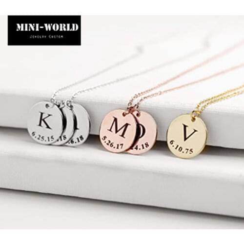 Mini-World Mens and Womens Personalized Necklaces Customize Multiple Names Stainless Steel Necklace Round Nameplate Pendant
