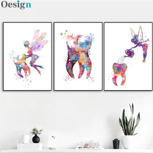 Tooth Art Canvas Tooth Fairy Color Painting Wall Art Poster Dental Hygienist Canvas Print Tooth Wall Picture Clinic Decoration