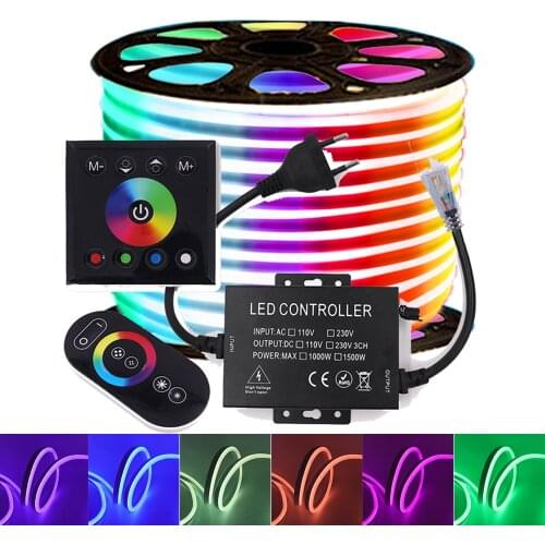 AC 220V RGB Neon Strip Waterproof Outdoor Decor White/Warm White 2835 5050 LED Strip Ribbon Flexible Tape LED Neon Light Lamp