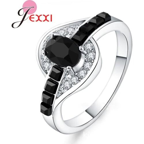 New Classic Style Woman Fashion Geometric Crystal Paved Rings 925 Sterling Silver Wedding/Engagement Party Jewelry Accessories