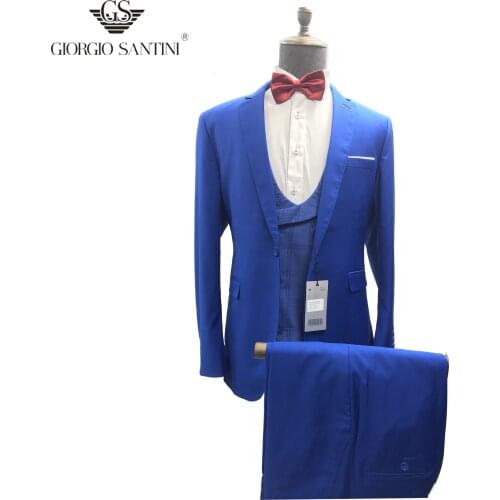 New fashion blue suit for men 3 pieces notch Lapel Flat Slim fit tuxedo Blazer sets groom for wedding graduation party