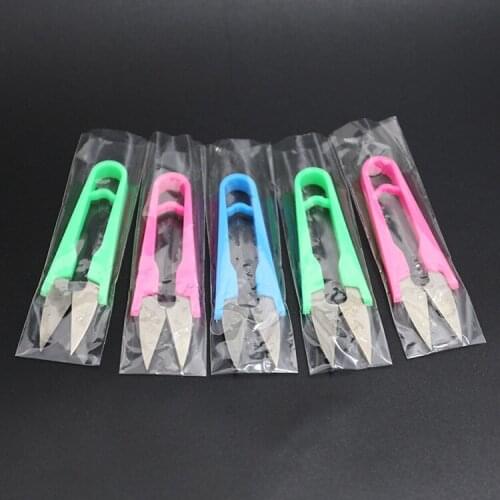 Scissors plastic handle color yarn stainless steel small scissors U-shaped yarn scissors cross embroidered folding scissors