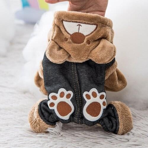 Pet Clothes Winter Thicken Thermal Bear Paw Print Suspender Pants Bichon Pomeranian Dog Small Dog Cat Clothing
