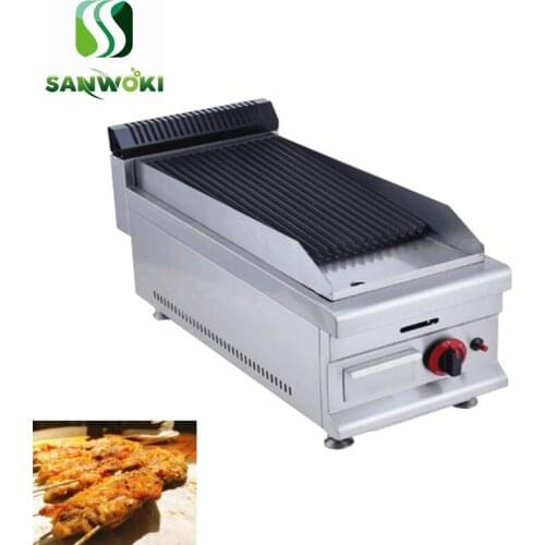 Single head smokless LPG gas Lava Rock Grill barbecue Griddle Machine Volcanic stone Grooved barbecue machine BBQ oven