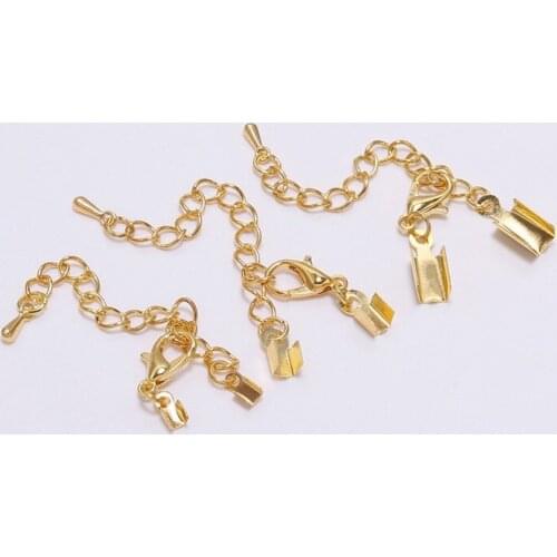 Fit Round Leather Cord Connectors With Lobster Clasps Chain For Jewelry Making Supplies Cord clips End Caps 10pcs/lot 3-10 mm