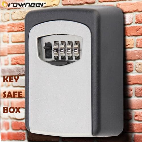 Key Safe Box Sturdy Aluminum Alloy Key Lock Box Wall Mounted Securely Storage Weatherproof 4 Digit Combination Rotate Dials