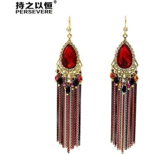 New Rhinestone Crystal Beads dangle Tassel Earrings bohemian Long Chain Statement ladies earring For Women Handmade boho Jewelry
