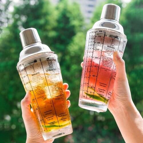 400ML Glass Mix Master Cocktail Hand Shaker Transparent Scale Bottle Wine Mixer Kitchen Bar Tools Set Home Restaurant Supplier