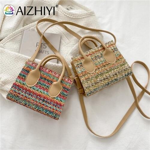 Bohemian Style Women Woven PU Leather Patchwork Stripe Pattern Crossbody Shoulder Messenger Bag Casual Ladies Mini Handbags