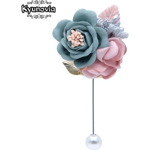 Kyunovia Wedding Lapel flower Bride Groom Event Party Men Boutonniere Groomsman Pin For Man Suit Pink and Gray Boutonniere FE96