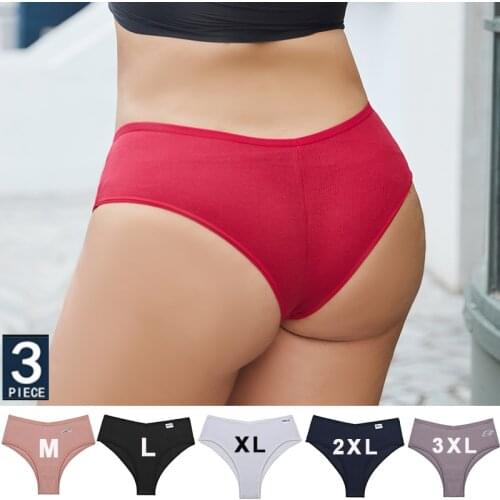 FINETOO 3PCS/Set Womens Cotton Panties Sexy Lingerie Underwear M-3XL Bikini Thongs Panties For Woman Plus Size Female Briefs