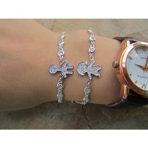 High quality Sparking AAA cz crystal stamp 925 sterling silver boy girl charm silver link chain cute 925 bracelet gift