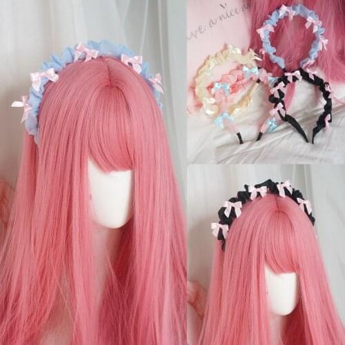 Japanese Fairy Rabbit Lolita Hair Hoop Headdress Black Pink Blue Creamy White Nets Yarn Bowknot Headband Swee Hair Accessories