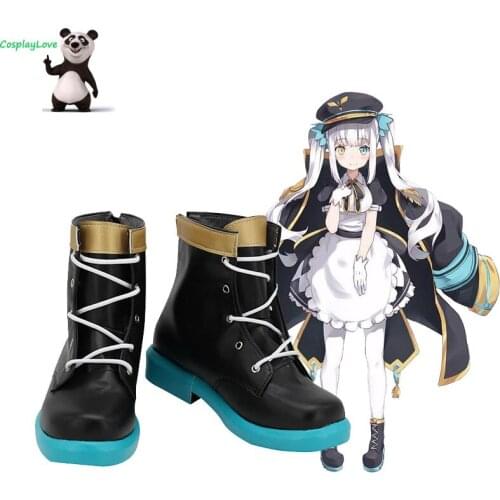 Youtuber Kagura Mea Maid Black Shoes Cosplay Long Boots Leather Custom Made For Christmas Halloween