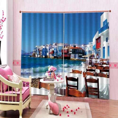 Custom Seaside castle restaurant scenery Rock Waves Curtain Large Window For Living room bedroom Half-Blackout Drapes Decor