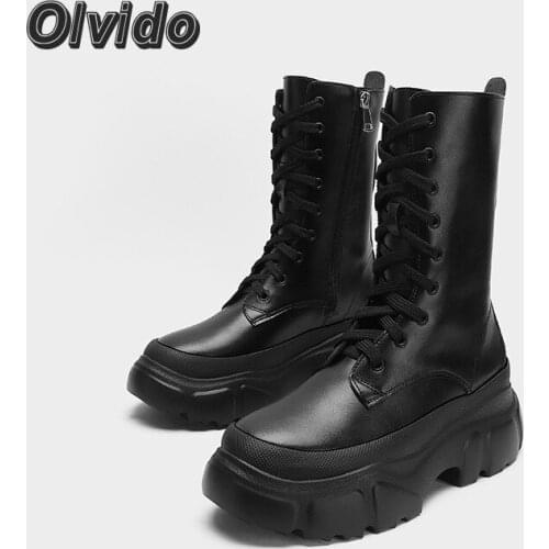 2021 New Female Winter Black Luxury Martin Boots For Women Fashion Autumn Platform Martens Zip Up Mid Calf Boots Y2k Vintage