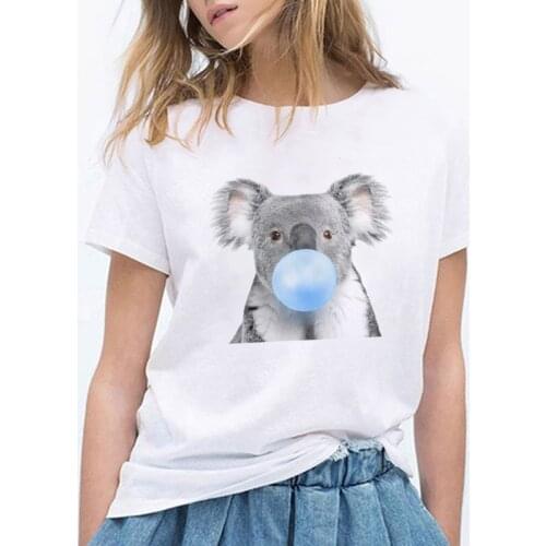Cute T-Shirts Koala Lovely Print Tshirts Womens Vintage Crewneck Women T Shirt Casual Korean Style Short Sleeve Tops