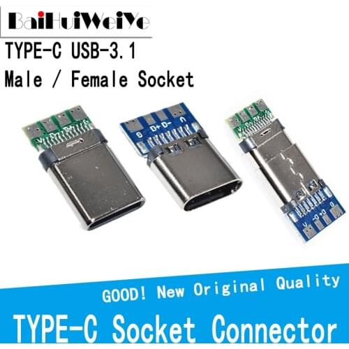 10Pcs/LOT USB 3.1 Type C Connector Male / Female Socket Receptacle Adapter to Solder Wire Cable 24 Pins Support PCB Board Port