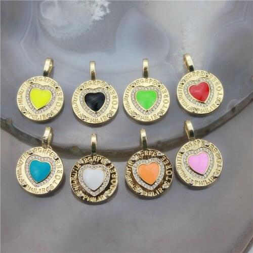 19mm 10pcs/lot High quality cz/enamel pendant,heart shape enamel charm jewelry,bracelet/necklace component wholesale