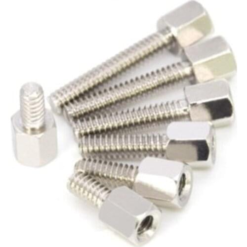 50pcs Brass Copper Nickle-plated #4-40*5+L Hex Standoff Male-Female Spacer Jackscrew for PCB Board Motherboard VGA DVI COM Port