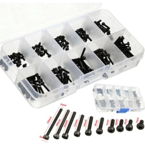 200 pcs/box Hex Screw M2 Black Carbon Steel Button Head Cap Screw Hexagon Socket Round Head Screws