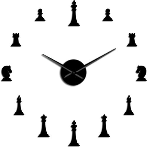 2021 3D Chess Piece King Diy Mute Wall Clock Chess Piece Sticker Wall Clock DIY Wall Clock Acrylic Mirror Wall Sticker