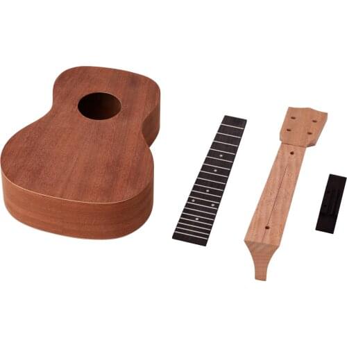 21 Inch Unfinished DIY Ukulele Kit Ukelele Plywood Body Okoume Solid Wood Uke Neck Open Style String Tuners for Ukulele Lovers