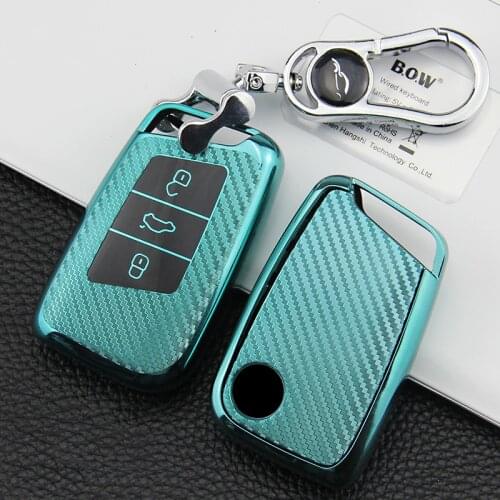 Carbon Fiber TPU Car Key Remote Cover Case Shell For Volkswagen VW Tiguan MK2 Magotan Passat B8 CC 2017 2018 For Skoda Superb A7