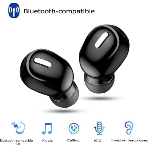 Mini In-Ear Bluetooth-compatible 5.0 Earphone Wireless Sports Headset with Mic Monaural Earbuds Handsfree Stereo Sound Earphones