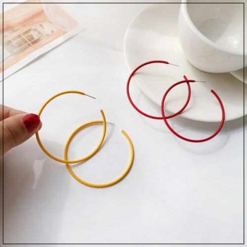 LANIWOO Big C Circle Dangle Earring 2021 New Fashion Trendy Candy Color Jewelry For Girls Women Wholesale Accessory