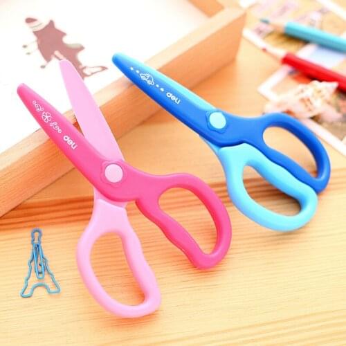 Deli 6067 child plastic scissors cartoon handmade safety scissors multifunctional paper cutting knife for kids