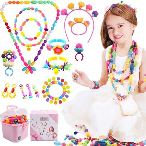 Children DIY Beads Set 555+ Pcs Popular Jewelry Snap Beads Kit Nail Stickers Make Hairband Necklaces Bracelets