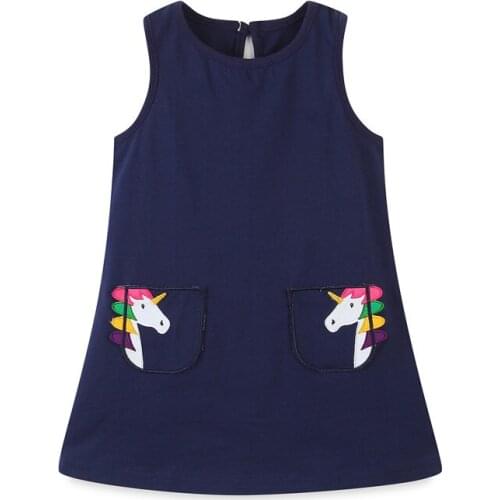 Jumping Meters Summer Cotton Sleeveless Unicorn Dresses for Baby Girls Fashion Cute Kids Casual Clothing Princess Dress