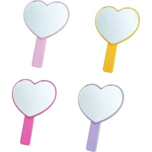 Travel Portable Cute Peach Heart Shaped Handheld Mirror with Handle Single Side Candy Color Women Bathroom Makeup Cosmetic Tools