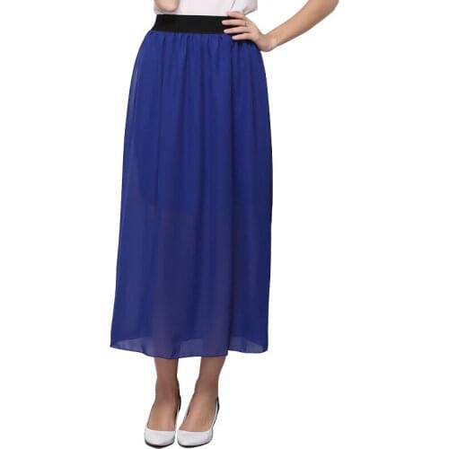 Elegant Straight Long Skirt Elastic Midi Waist Chiffon Pleated Women Skirts Streetwear Casual Femme Clothing Office Ladies Wear