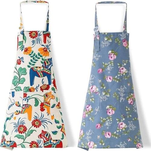 2 Pack Apronner Bib Aprons for Women Soft Cotton Linen Kitchen Cooking Chef Apron with Pockets Adjustable Machine