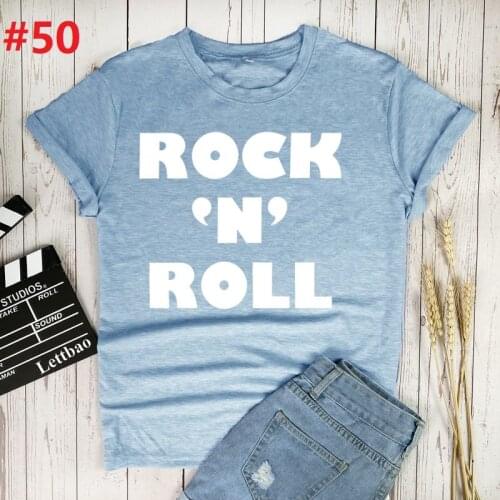 Rock N Roll Prints T-Shirts Female Retro Fashion New Summer Short Sleeve Women Tshirts Ladies Womens Graphic Female Tee Shirt