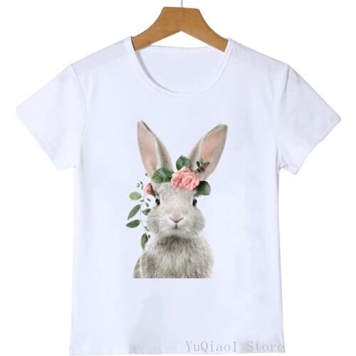 T-shirts for girls cute flower rabbit/penguin/dog/fox/bear/Alpaca/flamingo/owl/pig animal print funny kids t shirt girl clothes