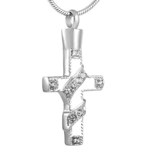 IJD8638 Wholesale or Retail 316L stainless steel Crystal Cross keepsake cremation jewelry ashes urn memorial pendant necklace