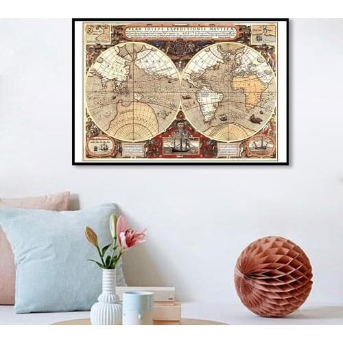 45*30cm The Vintage World Map Canvas Painting World Globe Retro Wall Art Poster School Supplies Living Room Home Decoration