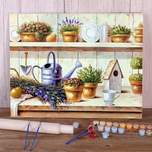 Landscape House Painting By Numbers Set Acrylic Paints 50*70 Canvas Pictures Handmade For Handiwork