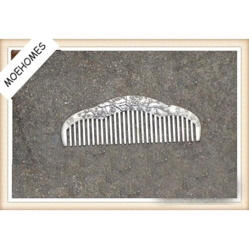 China Miao plata tallada a mano ciruela flor fengshui suerte peine metal artesanía